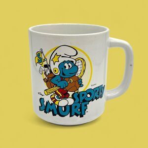 VTG Sporty Smurf Coffee Mug 1981 Wallace Berrie Peyo SEPP Gold Tennis Ceramic